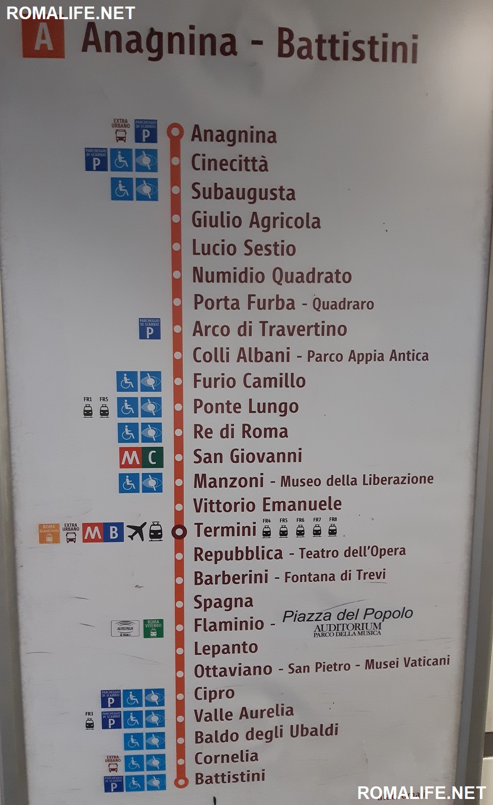Карта метро Рима красная ветка