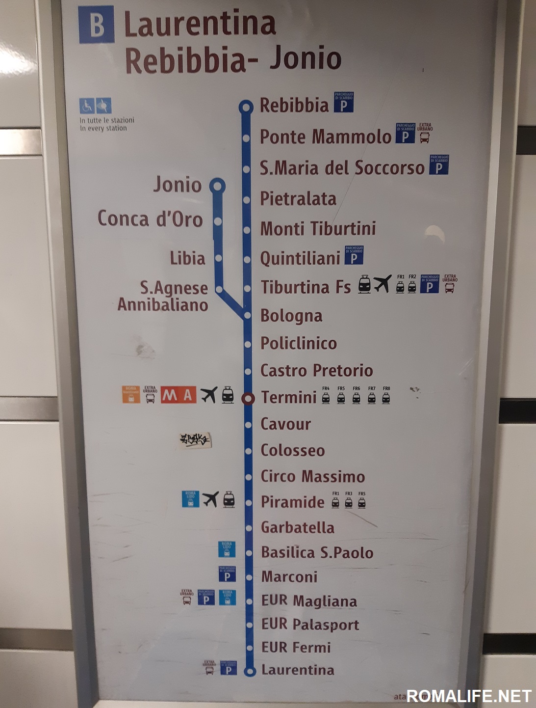 Схема синей ветки метро Рима